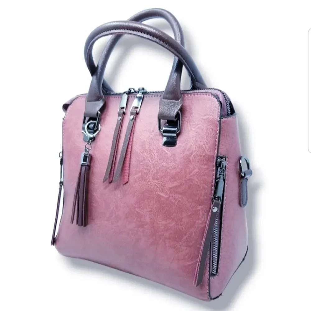 Dark Rose Double Strap Hand bag with Top Handle Scard